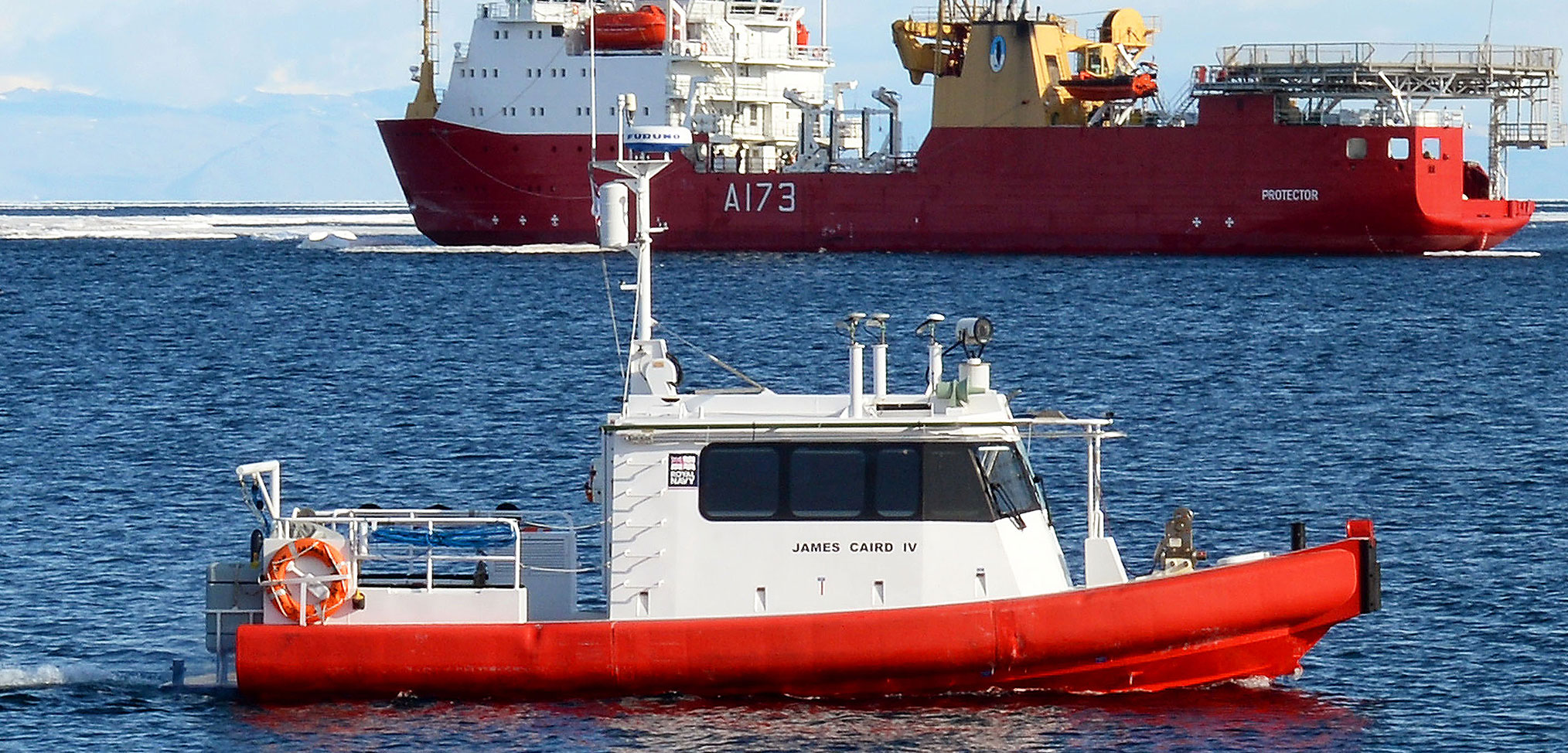 Photo of a the Hames Caird IV, a workboat from the HMS Protector