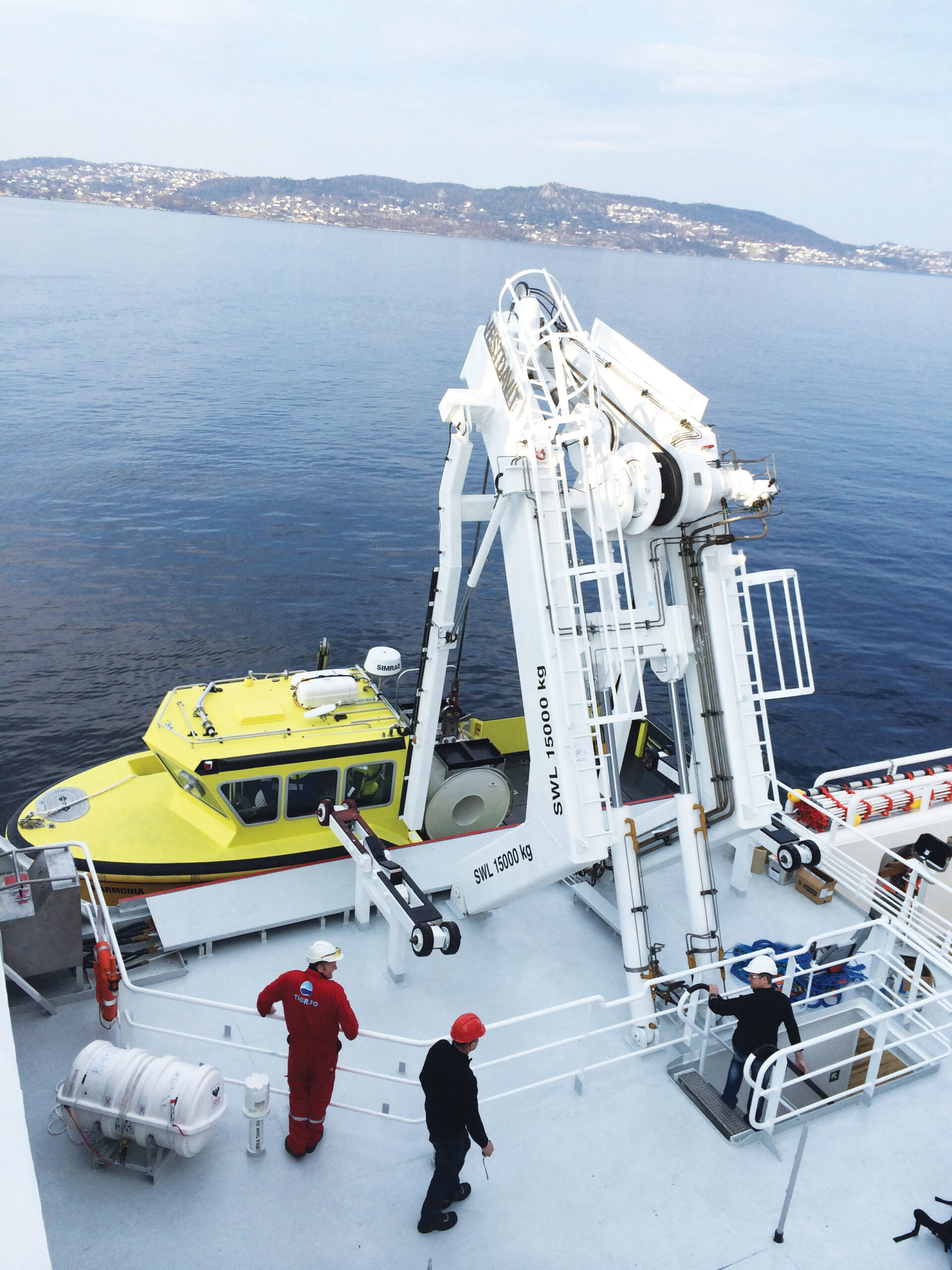 Photo of a PLR-15000 davit from Vestdavit onboard Thor Offshore’s advanced seismic support vessel Thor Magni